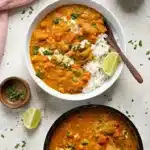 Indian Pumpkin Curry Recipe | Amazing Easy Vegan Dinner 7 Creamy Indian Pumpkin Curry with rice, coconut drizzle, herbs, and lime.