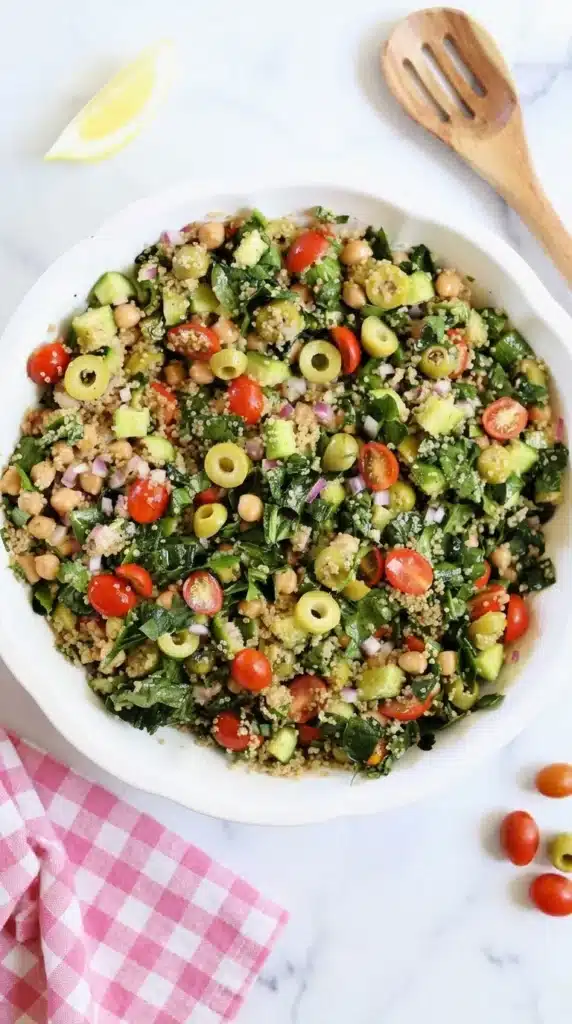 Mediterranean Quinoa Salad served in a bowl with vegetables