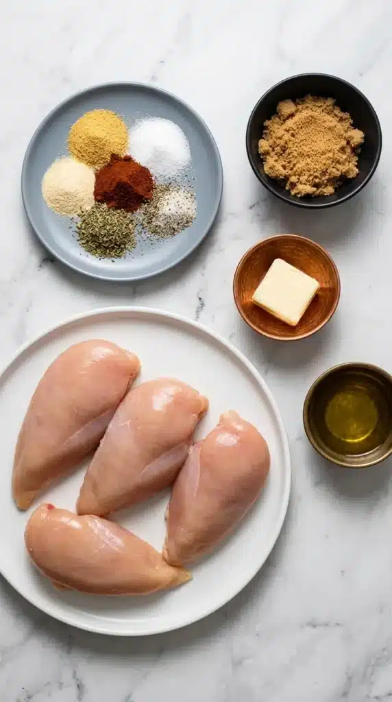 Oven Baked Chicken Breast | Amazing Easy Juicy Recipe 6 Oven Baked Chicken Breast ingredients with spices, butter, and olive oil
