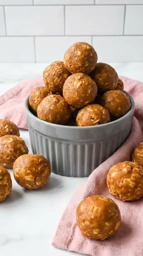 Pumpkin Protein Balls served in a white ceramic bowl with soft chewy texture