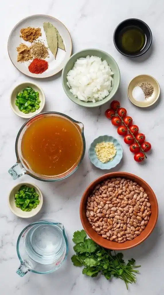 Slow Cooker Pinto Beans Recipe | Amazing Easy Family Dinner 6 Slow Cooker Pinto Beans ingredients arranged on a countertop