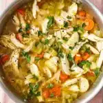 Healthy Chicken Soup Recipe : Simple 30-Minute Comfort 13 Healthy chicken soup with shredded chicken, carrots, celery, parsnips, and fresh herbs