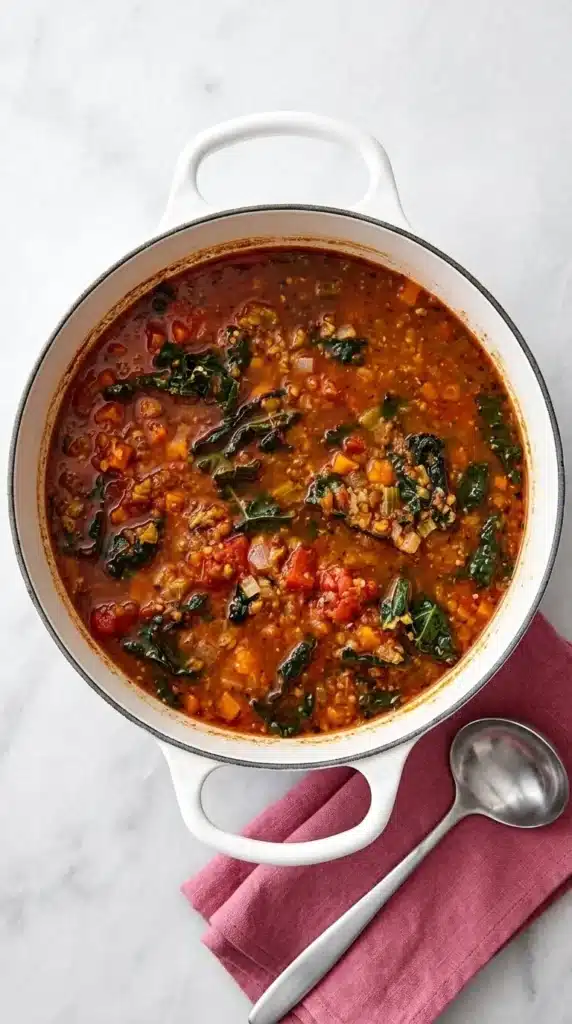 Mediterranean Lentil Soup Recipe : Easy, Happy Comfort 15 Finished Mediterranean Lentil Soup with lentils, tomatoes, kale, and vegetables