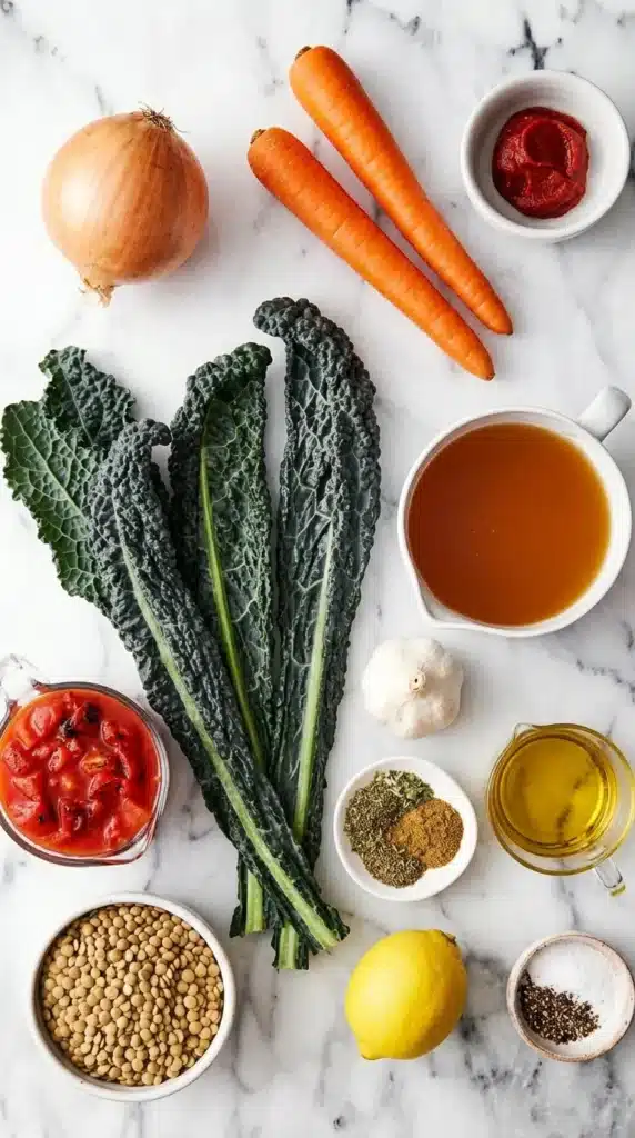 Mediterranean Lentil Soup Recipe : Easy, Happy Comfort 10 Mediterranean Lentil Soup ingredients with lentils, tomatoes, kale, carrots, celery and lemon