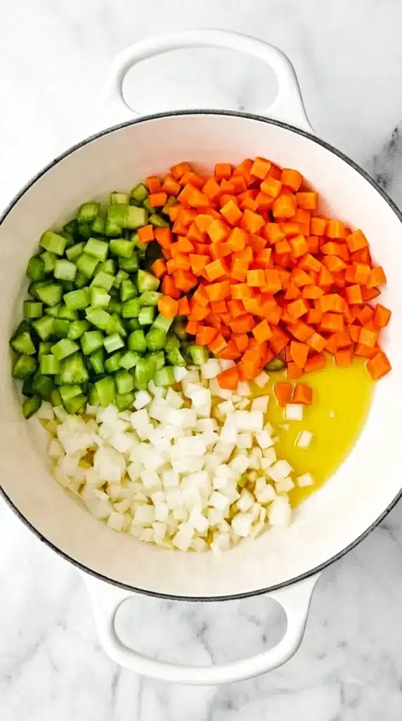 Mediterranean Lentil Soup Recipe : Easy, Happy Comfort 11 Mediterranean Lentil Soup onions, carrots, and celery cooking in olive oil