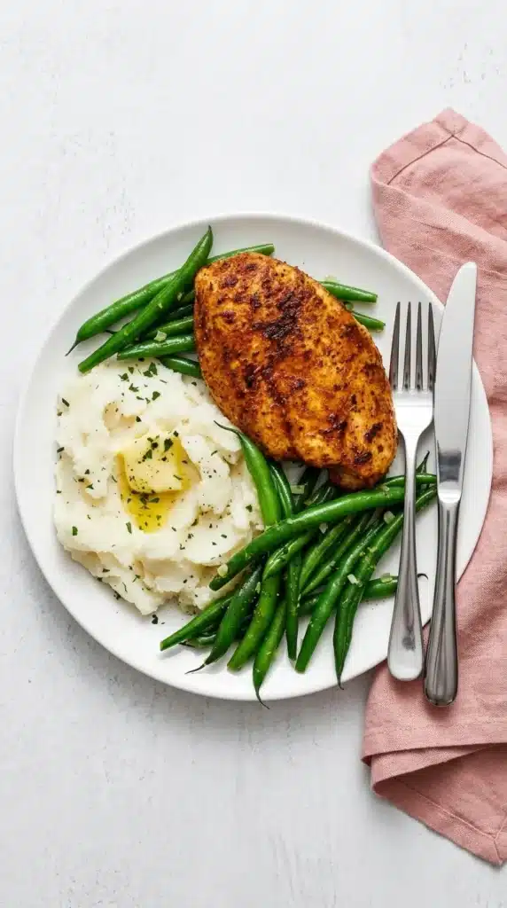 Air Fryer Chicken Breast Recipe : Easy, Juicy Results 12 Air Fryer Chicken Breast with mashed potatoes and green beans
