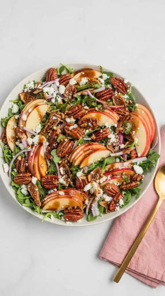 Apple Arugula Salad Recipe : Quick Thanksgiving Feast 5 Apple Arugula Salad with apples, maple pecans, goat cheese, figs, and balsamic dressing