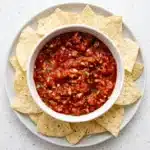 Best Salsa Recipe with fire-roasted tomatoes, cilantro, jalapeno, lime, and crispy tortilla chips
