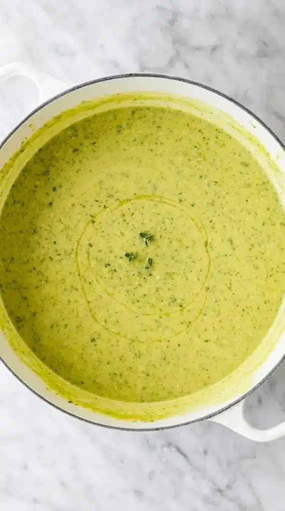 Zucchini Soup Recipe | Amazing Creamy Dinner You'll Love 7 Creamy Zucchini Soup blended until smooth in a Dutch oven.