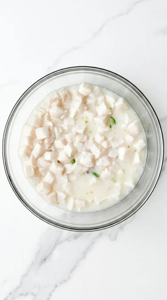 Ceviche Salad fish marinating in fresh lime and lemon juice