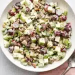 Waldorf Salad : Easy, Fresh and Satisfying Recipe 15 Waldorf Salad with crisp apples, red grapes, celery, toasted walnuts, and creamy yogurt dressing