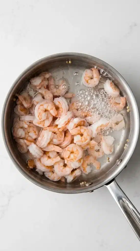 Mango Avocado Shrimp Salad Recipe : Amazing Fresh Lunch 9 Shrimp cooking for Mango Avocado Shrimp Salad in a saucepan