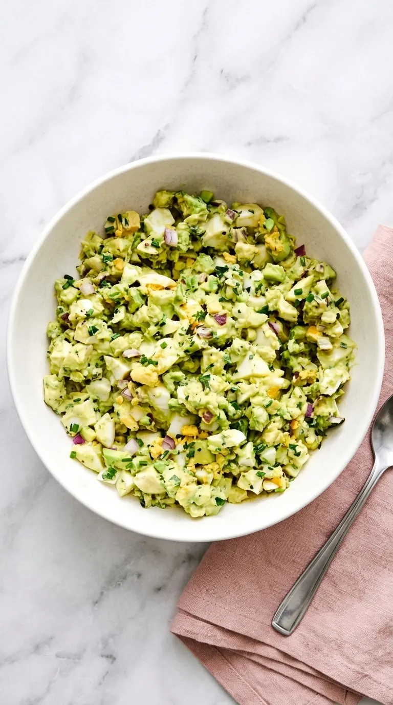Avocado Egg Salad with hard boiled eggs, red onion, chives, parsley, and creamy avocado