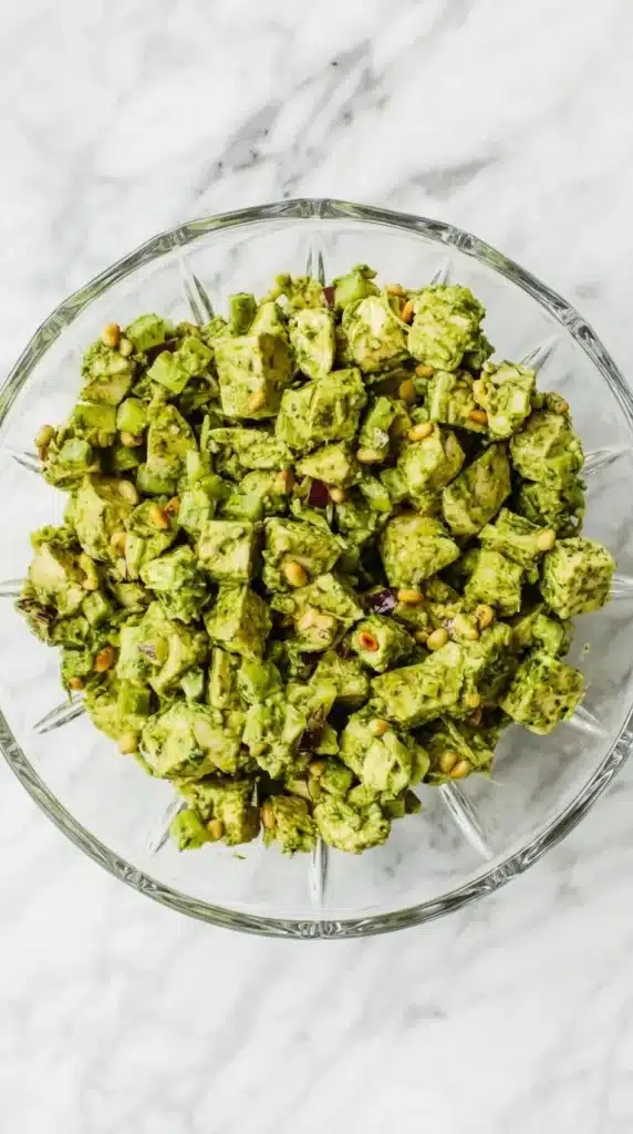 Pesto Chicken Salad: Easy Creamy Lunch Recipe 10 Pesto Chicken Salad mixed with creamy basil pesto, celery, red onion, and pine nuts