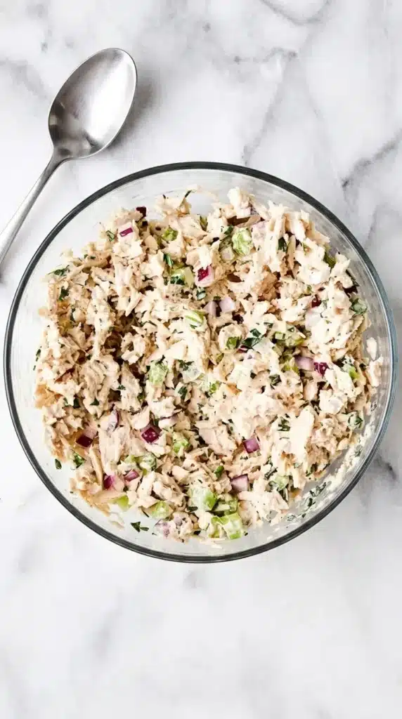 Tuna Salad Recipe : Creamy, Fresh, and Ready in 15 Minutes 9 Creamy Tuna Salad mixed with crunchy celery, red onion, fresh herbs, and Dijon