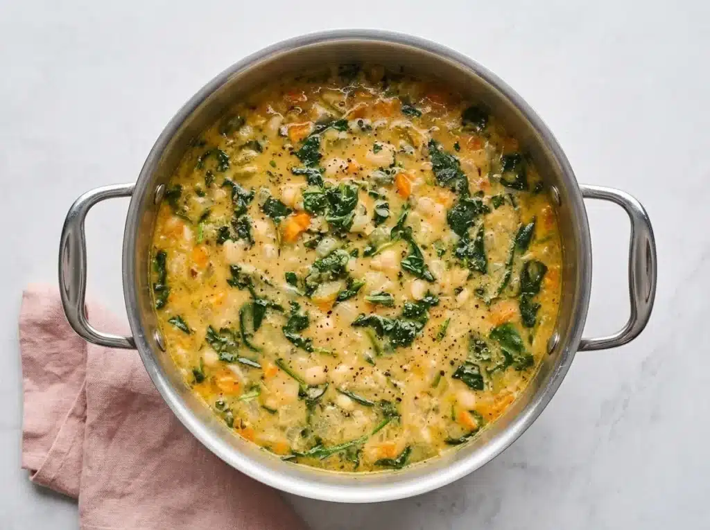 White Bean Soup Recipe : Easy, Terrific Comfort Food 7 Creamy White Bean Soup simmering with cannellini beans, vegetables, spinach, and herbs