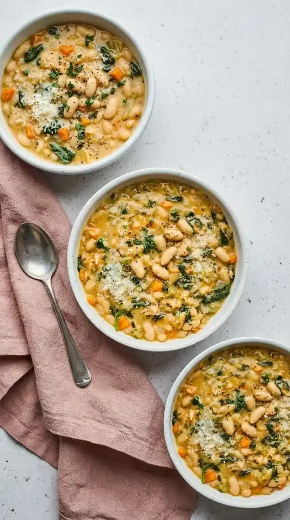 White Bean Soup Recipe : Easy, Terrific Comfort Food 8 Creamy White Bean Soup with cannellini beans, spinach, Parmesan, herbs, and crusty bread