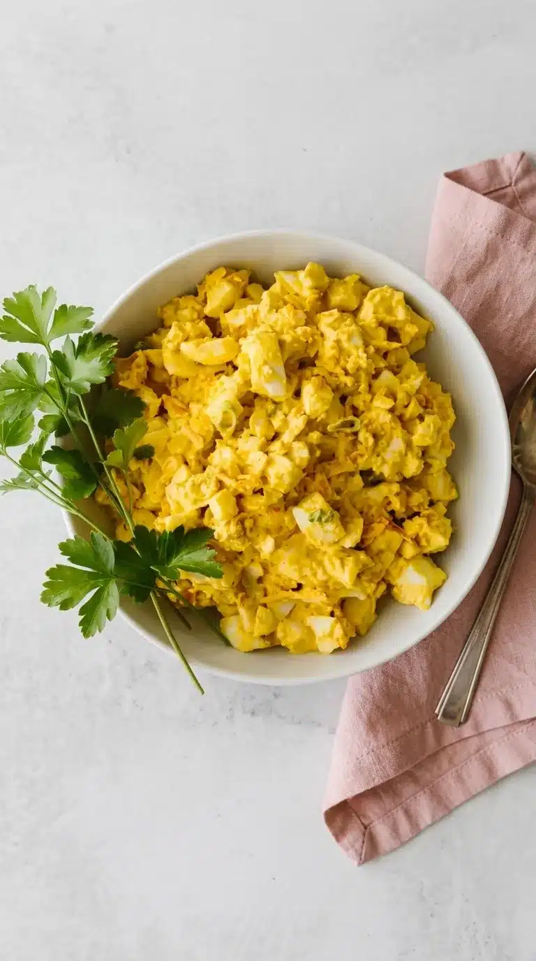 Curried Egg Salad sandwich with leafy greens on rustic sourdough bread