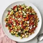 Roasted Red Pepper and Chickpea Salad : Easy Happy Lunch 11 Roasted Red Pepper and Chickpea Salad with cucumber, pickled onion, parsley, and feta