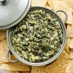 Healthy Spinach Artichoke Dip: Amazing Easy Recipe 11 Healthy Spinach Artichoke Dip served warm with crispy tortilla chips and fresh vegetables