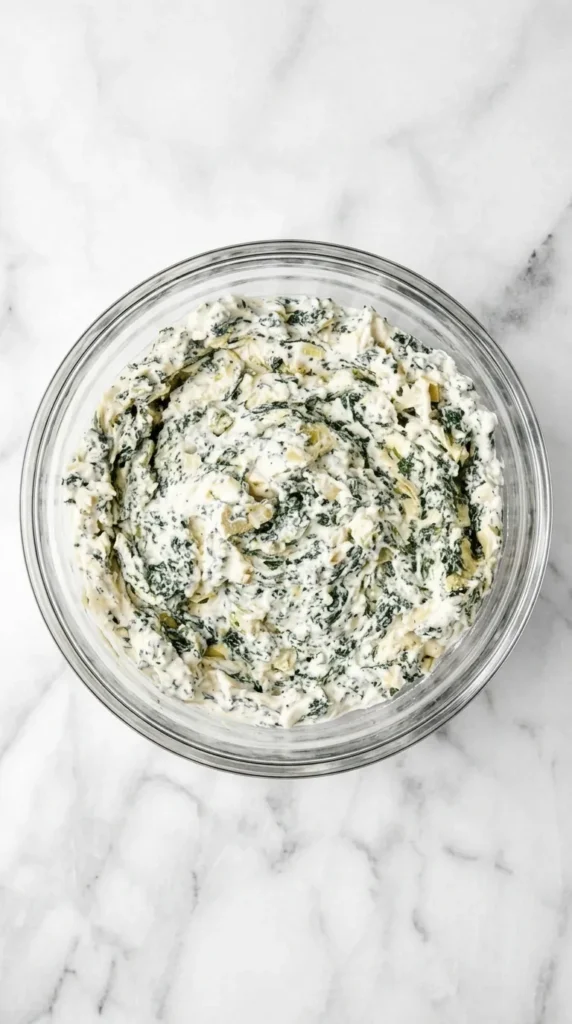 Healthy Spinach Artichoke Dip: Amazing Easy Recipe 9 Healthy Spinach Artichoke Dip mixed until creamy and ready for baking