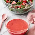 Raspberry Vinaigrette Recipe | Amazing Fresh 5 Minute Dressing 11 Homemade Raspberry Vinaigrette in a glass bowl with a fresh berry spinach salad.
