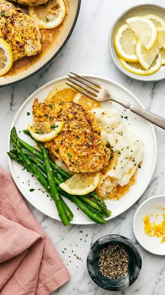 Lemon Pepper Chicken Recipe : Quick, Amazing 15-Minute Dinner 10 Lemon Pepper Chicken with creamy mashed potatoes, asparagus, and lemon garlic butter sauce