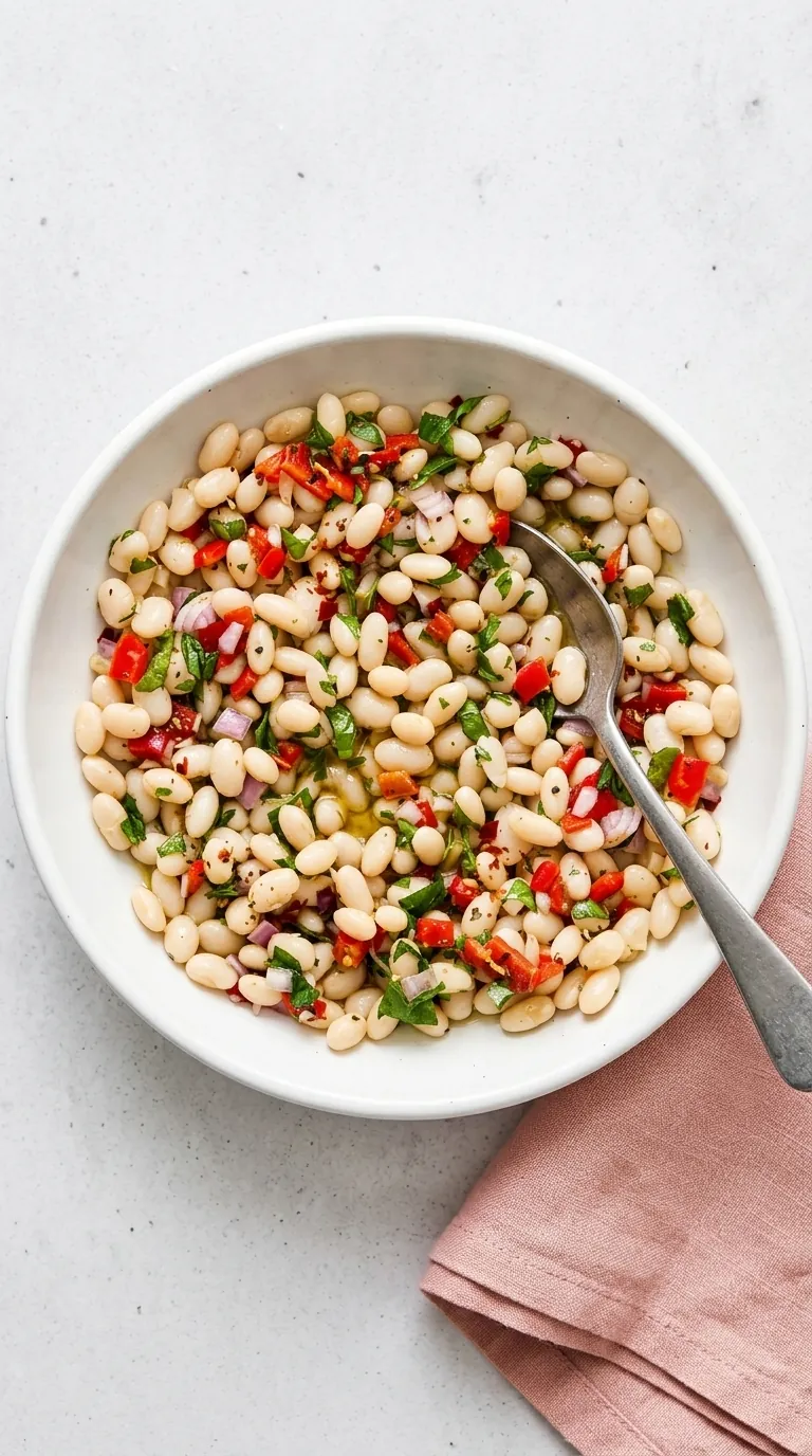 Marinated White Beans with herbs, roasted peppers, lemon, and olive oil