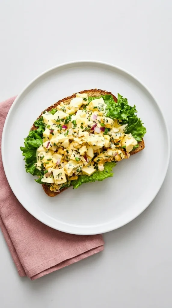 Egg Salad Recipe : Ultimate Easy Lunch You’ll Love 8 Open faced Egg Salad sandwich with lettuce, fresh herbs, red onion, and toasted bread