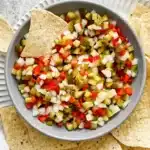 Pickle de Gallo with diced dill pickles, red pepper, onion and crispy tortilla chips