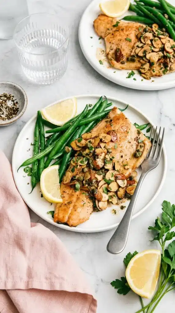 Rainbow Trout Almondine with toasted almonds, capers, lemon, and green beans