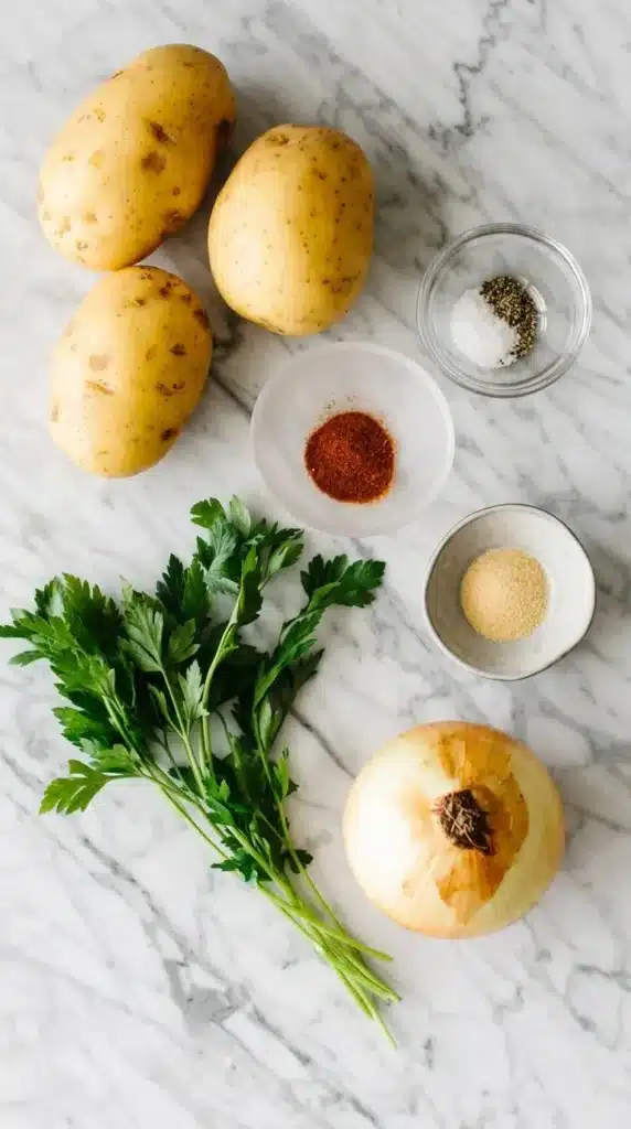 Skillet Breakfast Potatoes Recipe : Easy,Crispy & Satisfying 6 Skillet Breakfast Potatoes ingredients with Yukon Gold potatoes, onion, paprika, garlic, herbs, and olive oil