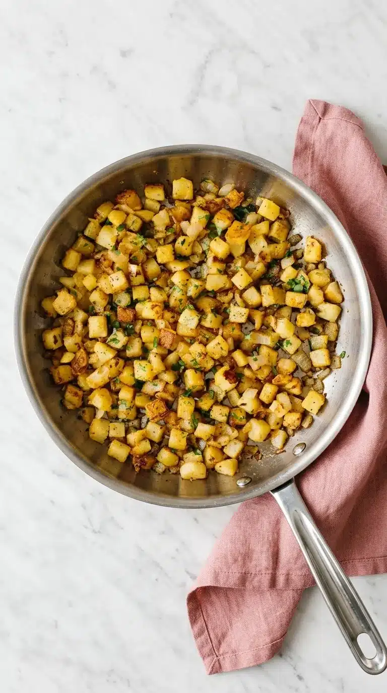 Skillet Breakfast Potatoes with crispy Yukon Gold potatoes, onions, paprika, and fresh parsley