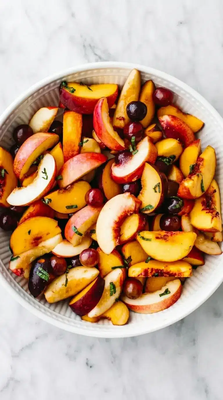 Stone Fruit Salad with peaches, nectarines, plums, grapes, and fresh mint