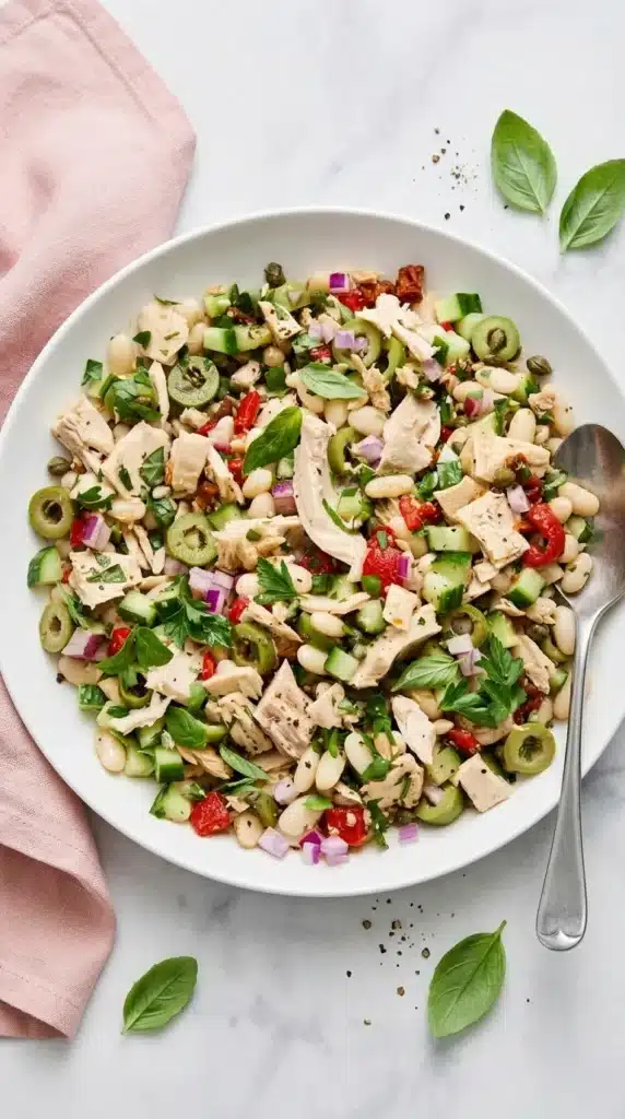Tuscan Tuna Salad Recipe : Easy, Vibrant Protein Rich Lunch 9 Tuscan Tuna Salad with tuna, white beans, cucumber, olives, peppers, and fresh herbs