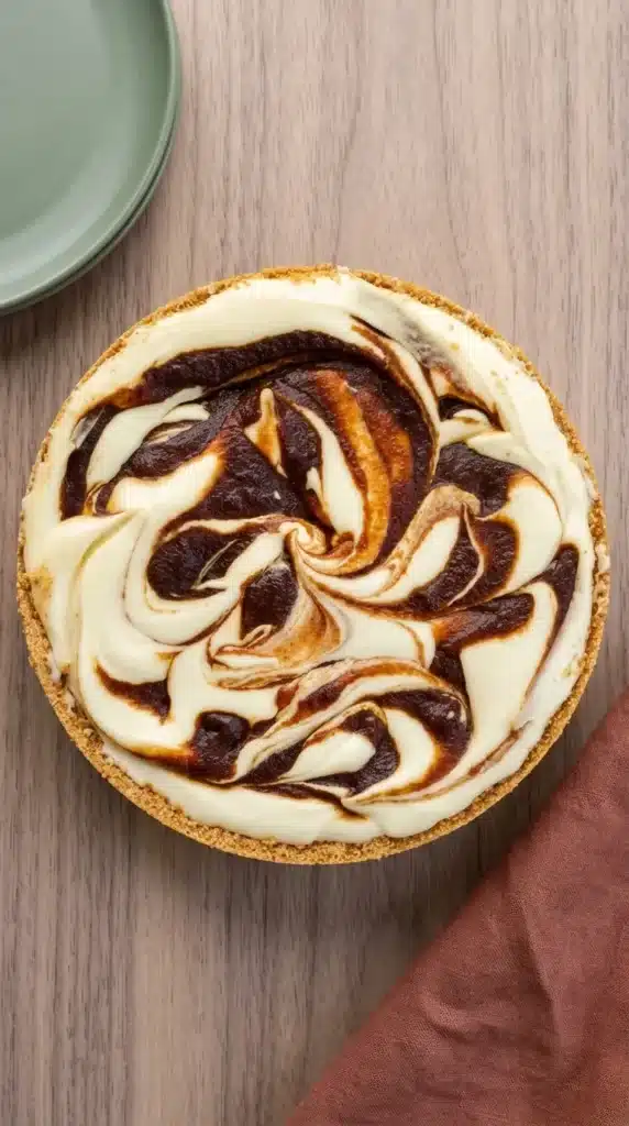 Whole Apple Butter Cheesecake with creamy filling, cinnamon crust, and swirled apple butter