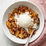Apple Crisp Recipe : Easy Thanksgiving Dessert With Oat Topping 11 Apple Crisp with cinnamon apples, crunchy oat topping, and melting vanilla ice cream