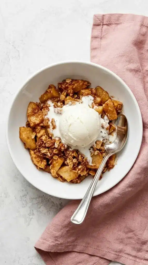 Apple Crisp Recipe : Easy Thanksgiving Dessert With Oat Topping 10 Apple Crisp with cinnamon apples, crunchy oat topping, and melting vanilla ice cream