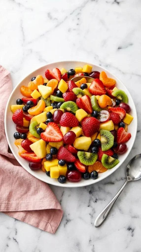 Best Fruit Salad Recipe : Colorful Easy Summer Feast 8 Best Fruit Salad with strawberries, kiwi, mango, pineapple, grapes, blueberries and mandarins