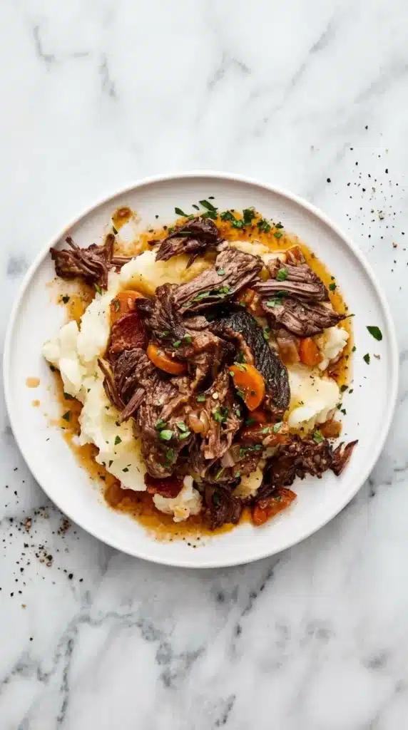 Easy Braised Short Ribs Recipe : Ultimate Comfort Feast 8 Braised Short Ribs with rich beef sauce served over creamy mashed potatoes
