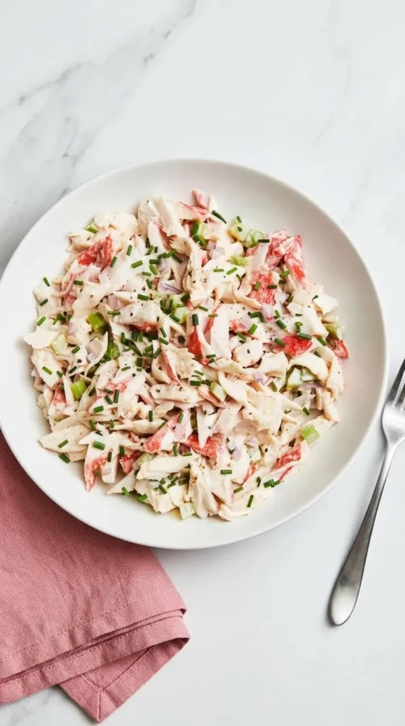 Healthy Crab Salad : Quick and Creamy 25 Minute Lunch Recipe 8 Crab Salad with celery and chives served with crisp lettuce and seeded crackers