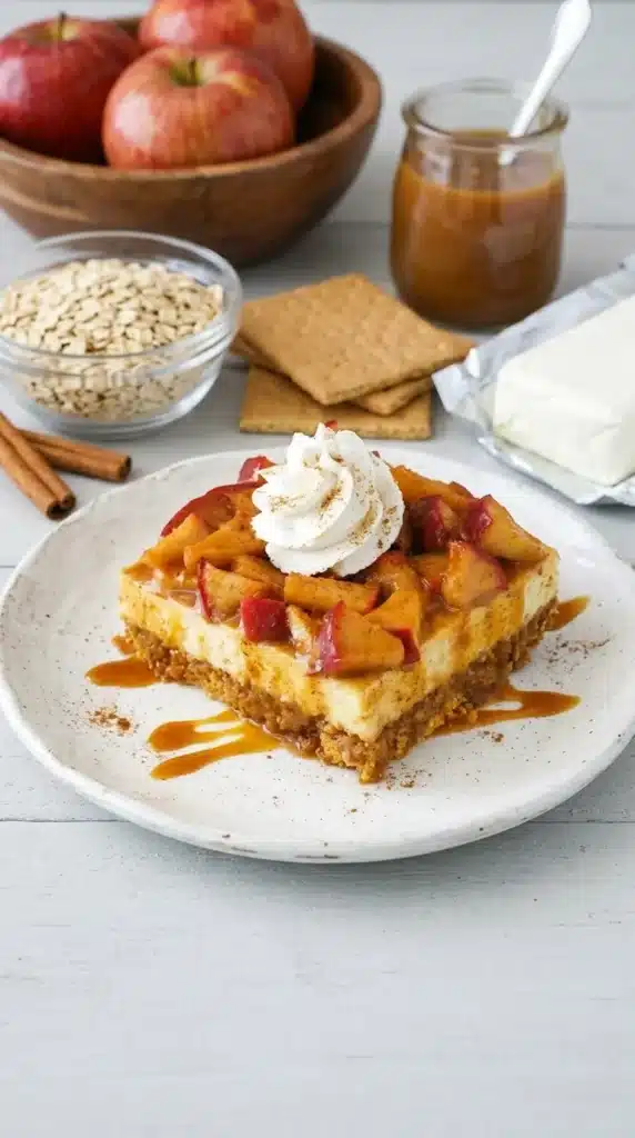 Easy Caramel Apple Cheesecake Recipe : Amazing Fall Dessert 5 Easy Caramel Apple Cheesecake with spiced apples, caramel, and whipped cream