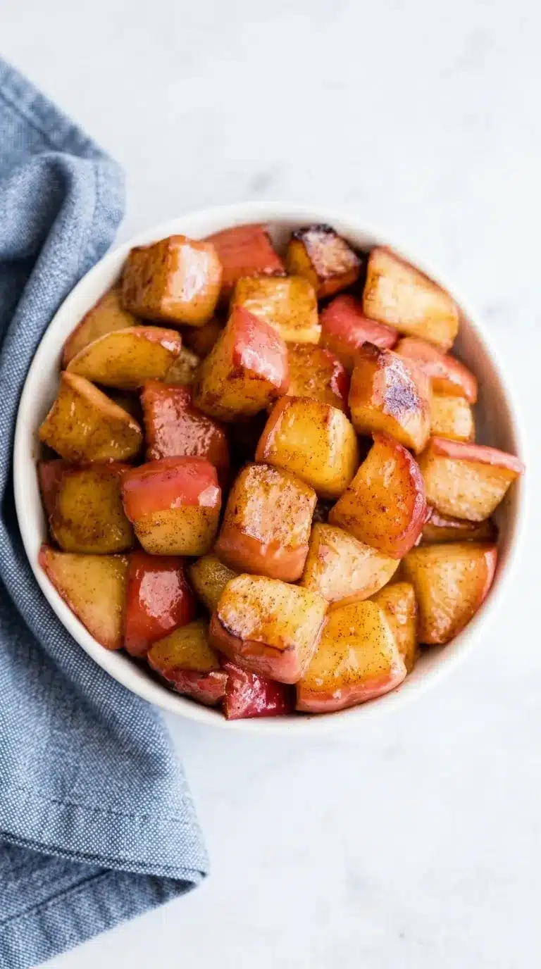 Easy Cinnamon Apples with tender red apples, maple cinnamon glaze, and lightly caramelized edges