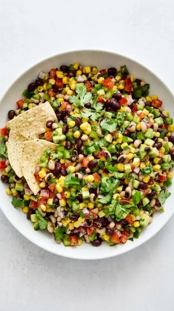 Easy Cowboy Caviar : Fresh, Flavorful, and Ready in 15 Minutes 10 Easy Cowboy Caviar with black beans, corn, avocado, cilantro, and crunchy tortilla chips