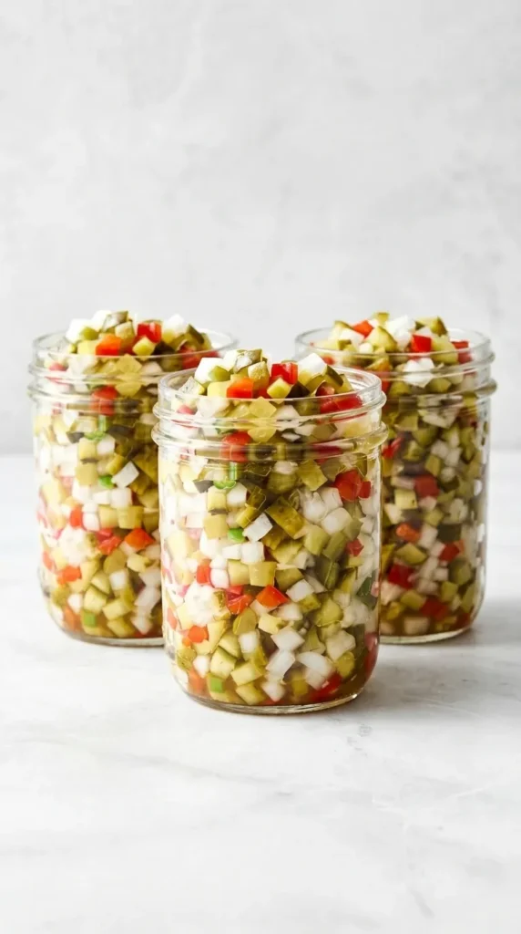 Easy Pickle de Gallo Recipe With Crisp Dill Pickles 10 Easy Pickle de Gallo stored in a glass jar with crisp dill pickles, onion, and peppers