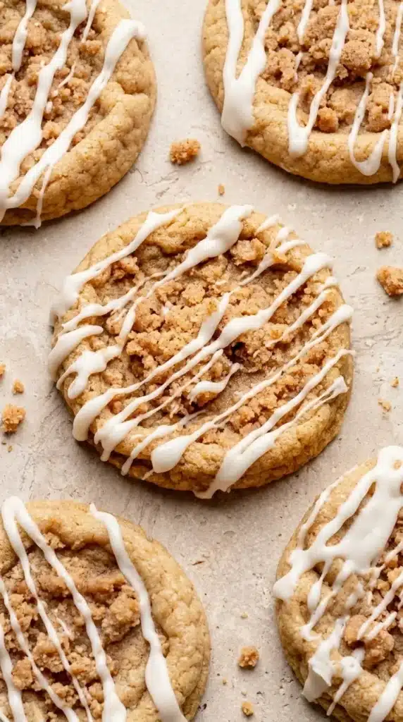Coffee Cake Cookies Recipe With Cinnamon Streusel and Glaze 7 Coffee Cake Cookies topped with cinnamon streusel and vanilla glaze