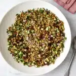 Fresh Lentil Salad with cucumber, red onion, dates, parsley, and lemon vinaigrette