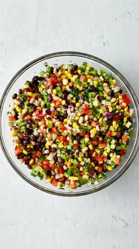 Easy Cowboy Caviar : Fresh, Flavorful, and Ready in 15 Minutes 9 Easy Cowboy Caviar with black beans, corn, avocado, tomatoes, peppers, onion, and cilantro