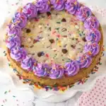 Funfetti Cookie Cake Recipe : Easy, Colorful Party Treat 7 Funfetti Cookie Cake with chocolate chips, rainbow sprinkles, and piped vanilla buttercream