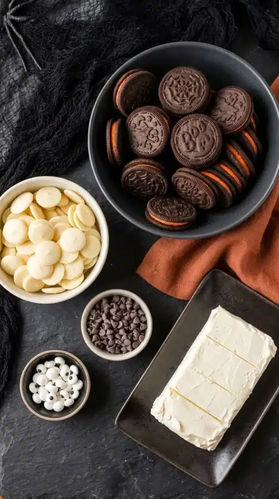 Ghost Oreo Balls Recipe : 5 Easy, Scary Halloween Treats 6 Ghost Oreo Balls ingredients with Oreos, cream cheese, white candy melts and chocolate